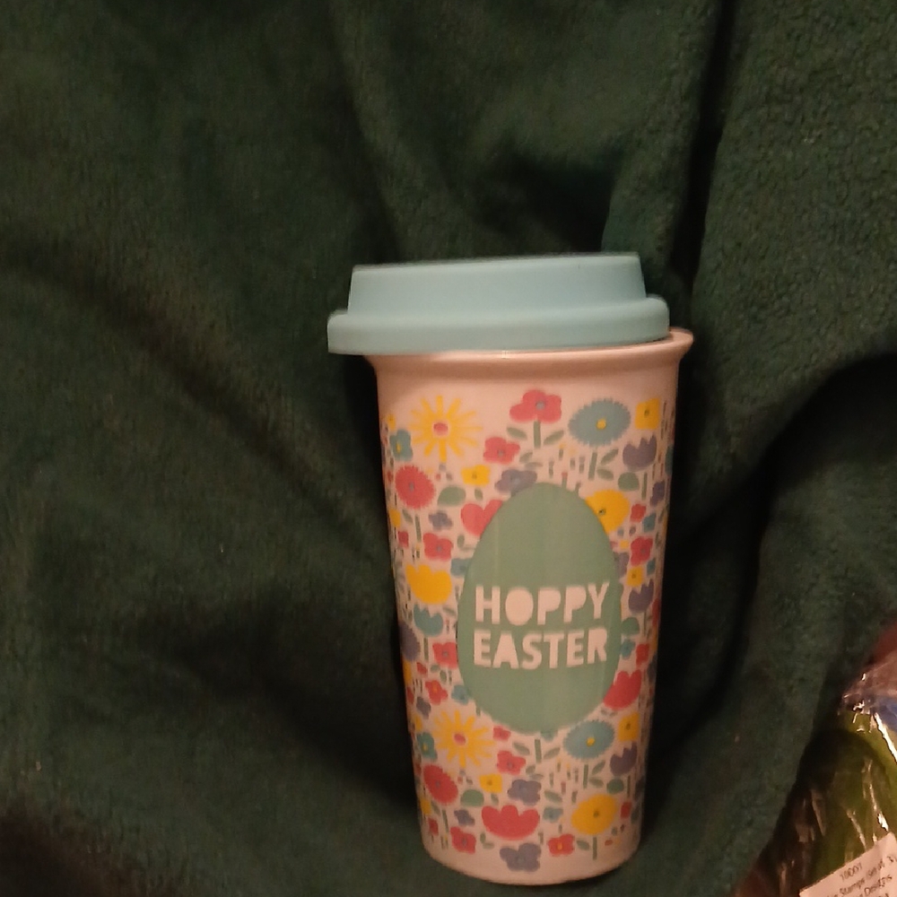 Floral 'Hoppy Easter' Mug with Lid - Picture 2 of 3